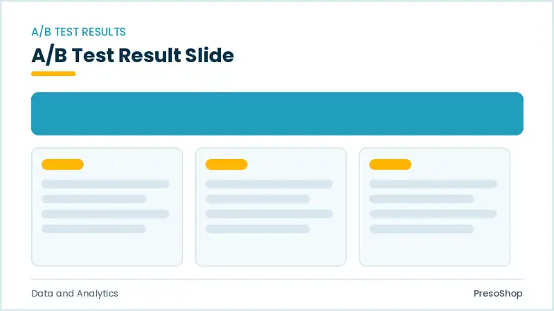 Editable PowerPoint a/b test result slide template, built from recolourable native shapes for data and analytics decks