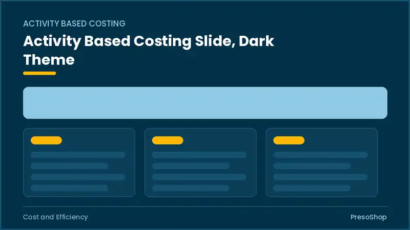 Editable PowerPoint activity based costing slide template in a dark theme, built from recolourable native shapes for cost and efficiency decks