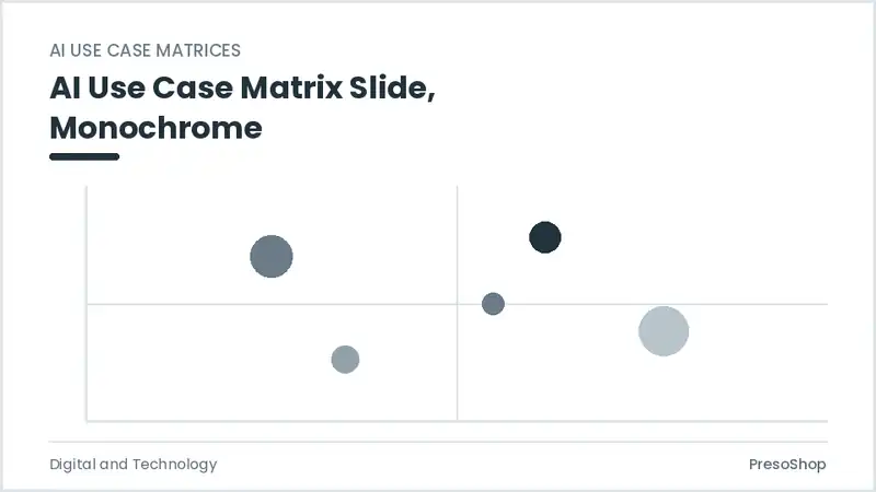 Editable PowerPoint ai use case matrix slide template in a monochrome treatment, built from recolourable native shapes for digital and technology decks