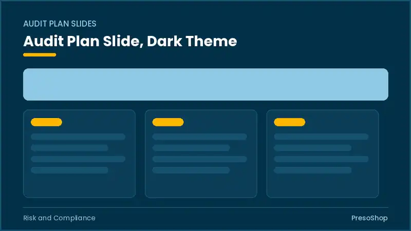 Editable PowerPoint audit plan slide template in a dark theme, built from recolourable native shapes for risk and compliance decks