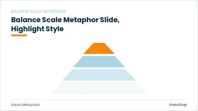 Editable PowerPoint balance scale metaphor slide template with an accented takeaway, built from recolourable native shapes for visual metaphors decks