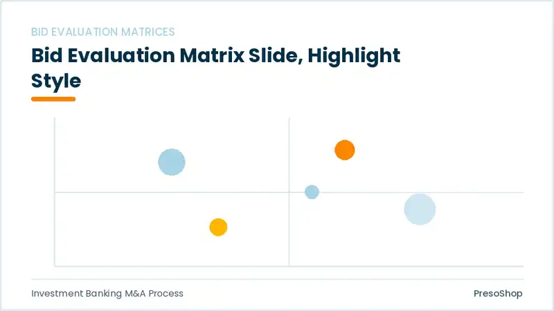 Editable PowerPoint bid evaluation matrix slide template with an accented takeaway, built from recolourable native shapes for investment banking m&a process decks