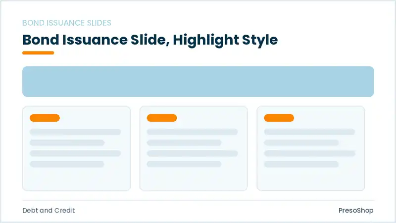 Editable PowerPoint bond issuance slide template with an accented takeaway, built from recolourable native shapes for debt and credit decks