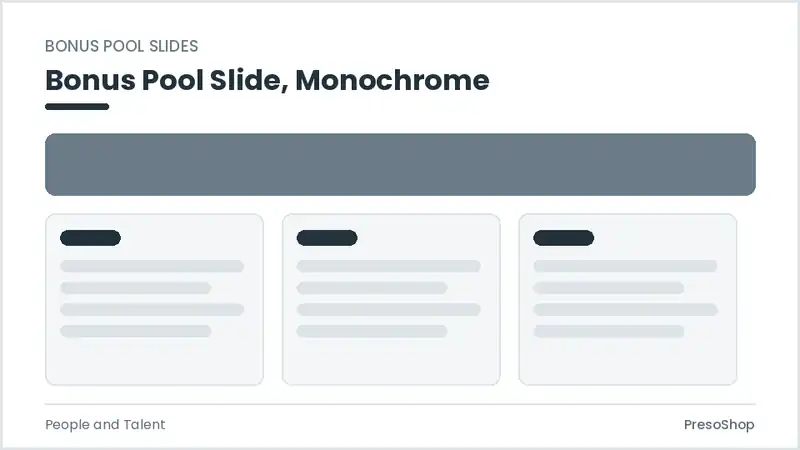 Editable PowerPoint bonus pool slide template in a monochrome treatment, built from recolourable native shapes for people and talent decks