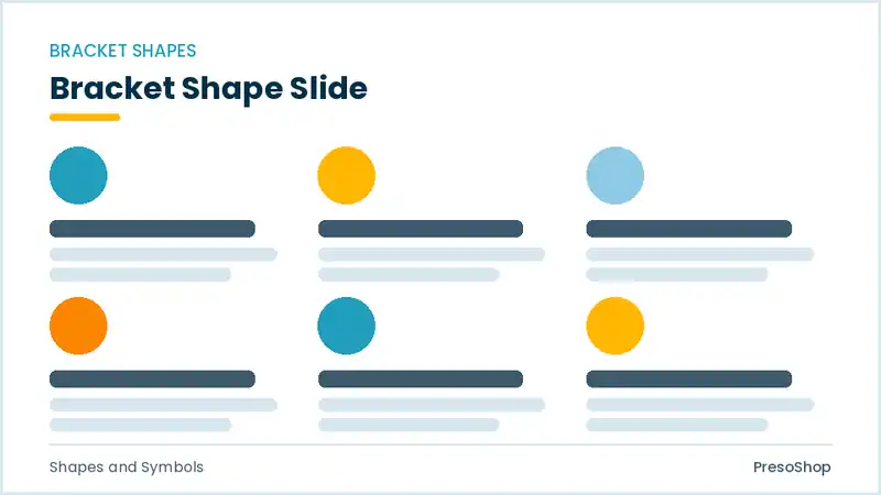 Editable PowerPoint bracket shape slide template, built from recolourable native shapes for shapes and symbols decks