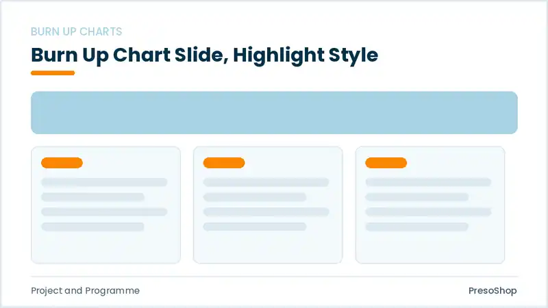 Editable PowerPoint burn up chart slide template with an accented takeaway, built from recolourable native shapes for project and programme decks