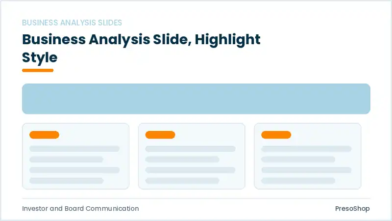Editable PowerPoint business analysis slide template with an accented takeaway, built from recolourable native shapes for investor and board communication decks