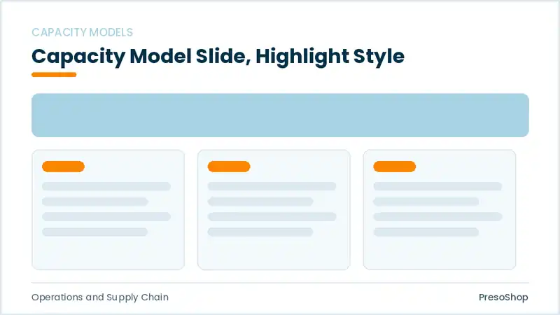 Editable PowerPoint capacity model slide template with an accented takeaway, built from recolourable native shapes for operations and supply chain decks