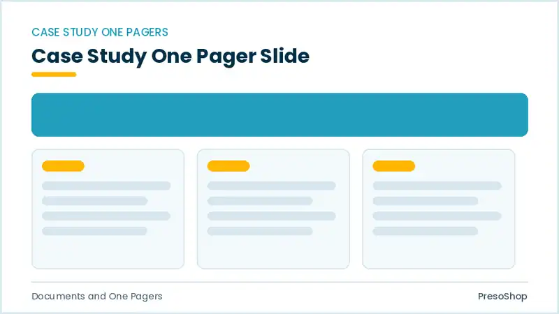Editable PowerPoint case study one pager slide template, built from recolourable native shapes for documents and one pagers decks
