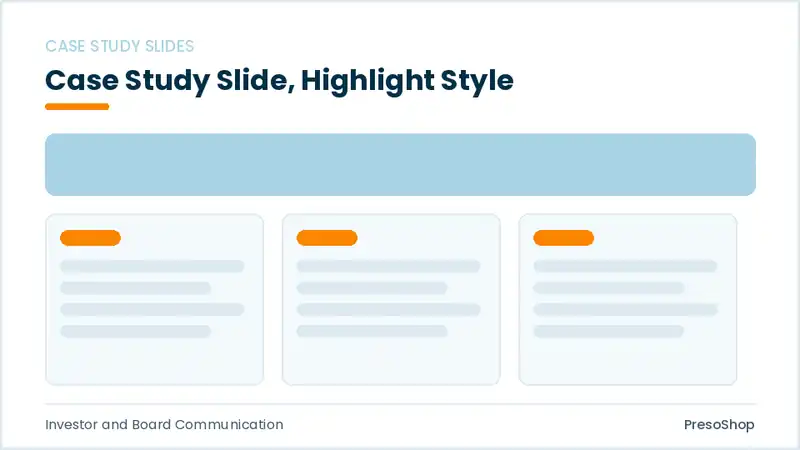 Editable PowerPoint case study slide template with an accented takeaway, built from recolourable native shapes for investor and board communication decks