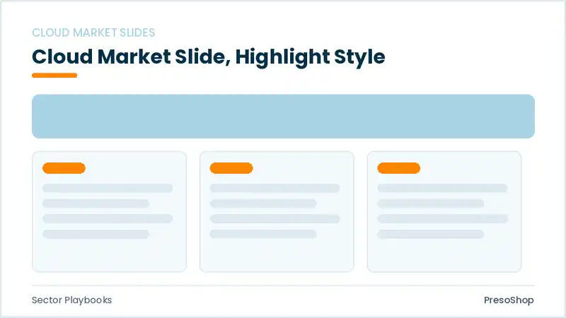 Editable PowerPoint cloud market slide template with an accented takeaway, built from recolourable native shapes for sector playbooks decks