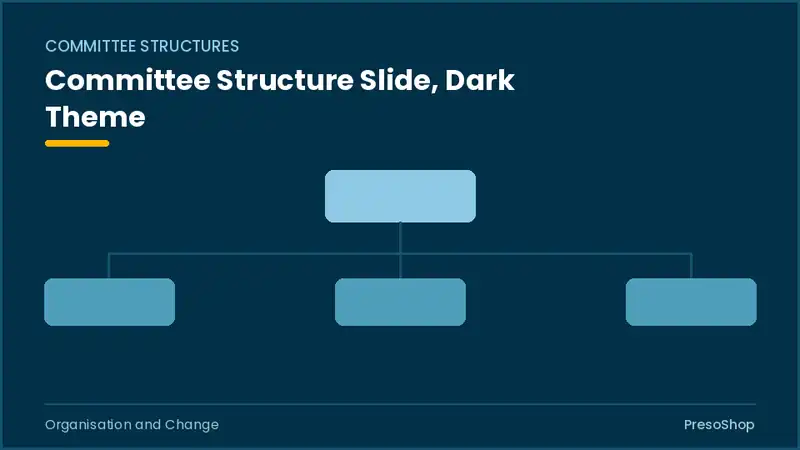 Editable PowerPoint committee structure slide template in a dark theme, built from recolourable native shapes for organisation and change decks