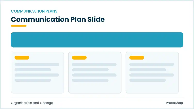 Editable PowerPoint communication plan slide template, built from recolourable native shapes for organisation and change decks