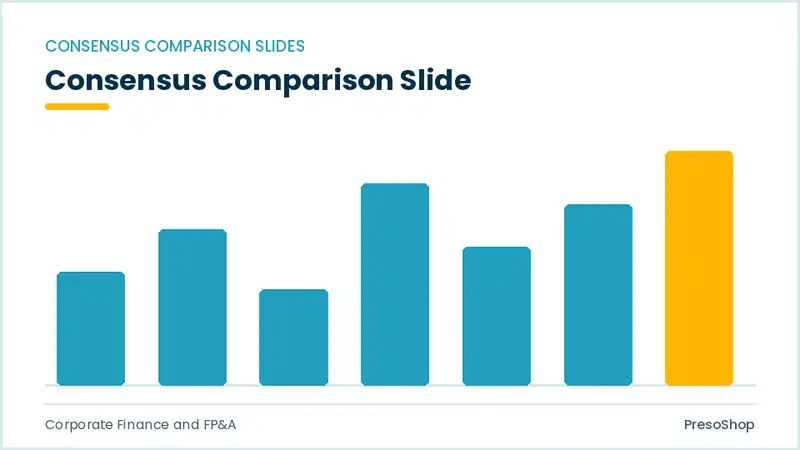 Editable PowerPoint consensus comparison slide template, built from recolourable native shapes for corporate finance and fp&a decks