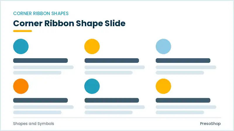 Editable PowerPoint corner ribbon shape slide template, built from recolourable native shapes for shapes and symbols decks