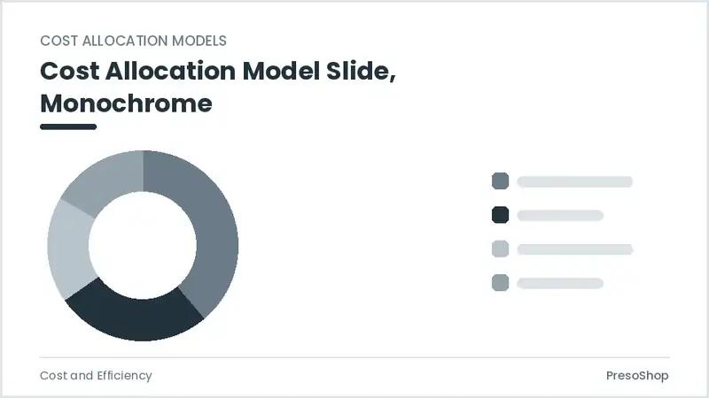 Editable PowerPoint cost allocation model slide template in a monochrome treatment, built from recolourable native shapes for cost and efficiency decks