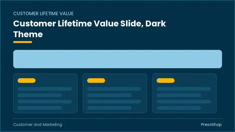 Editable PowerPoint customer lifetime value slide template in a dark theme, built from recolourable native shapes for customer and marketing decks