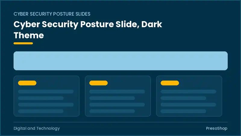 Editable PowerPoint cyber security posture slide template in a dark theme, built from recolourable native shapes for digital and technology decks