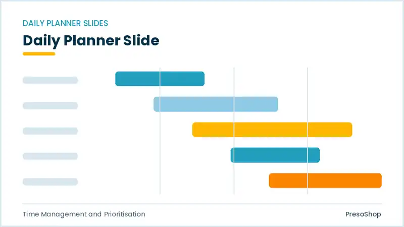 Editable PowerPoint daily planner slide template, built from recolourable native shapes for time management and prioritisation decks
