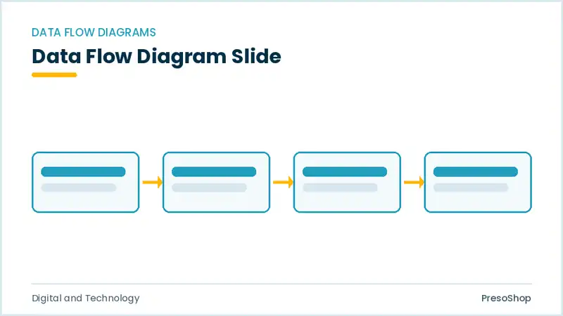 Editable PowerPoint data flow diagram slide template, built from recolourable native shapes for digital and technology decks