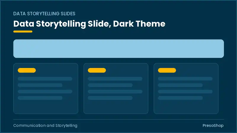 Editable PowerPoint data storytelling slide template in a dark theme, built from recolourable native shapes for communication and storytelling decks