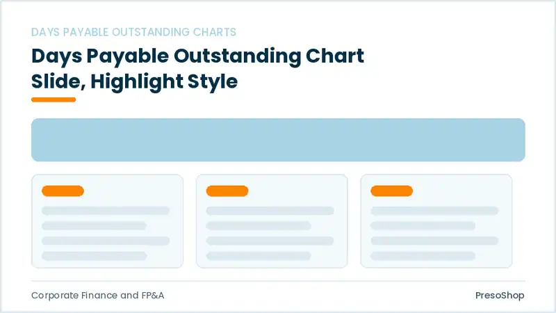 Editable PowerPoint days payable outstanding chart slide template with an accented takeaway, built from recolourable native shapes for corporate finance and fp&a decks