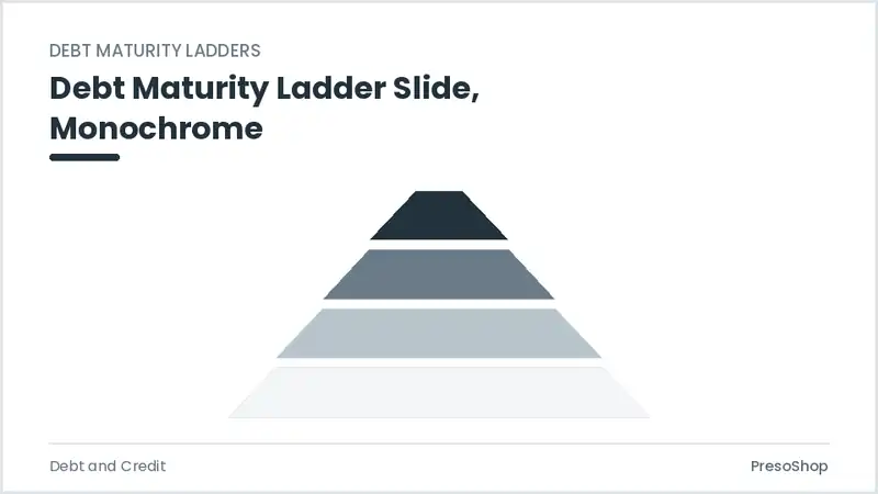 Editable PowerPoint debt maturity ladder slide template in a monochrome treatment, built from recolourable native shapes for debt and credit decks