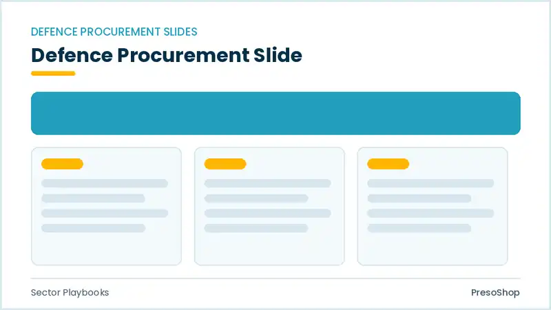 Editable PowerPoint defence procurement slide template, built from recolourable native shapes for sector playbooks decks