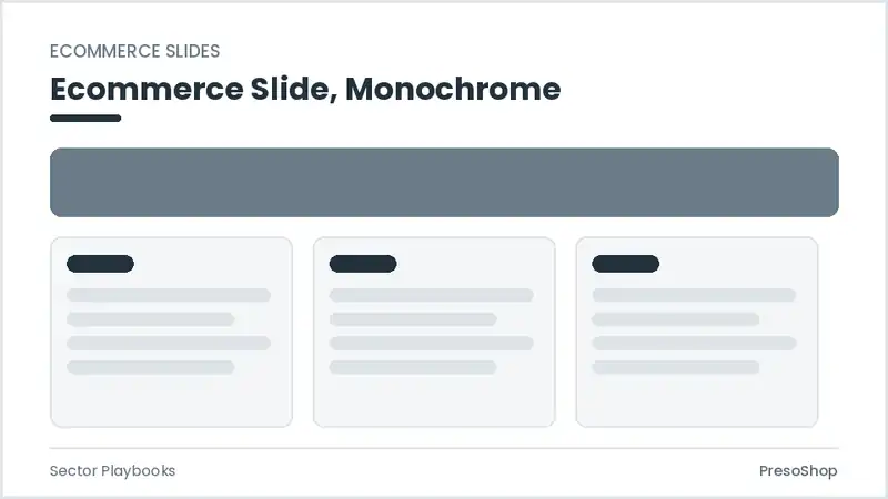 Editable PowerPoint ecommerce slide template in a monochrome treatment, built from recolourable native shapes for sector playbooks decks