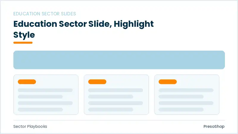 Editable PowerPoint education sector slide template with an accented takeaway, built from recolourable native shapes for sector playbooks decks
