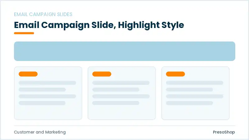 Editable PowerPoint email campaign slide template with an accented takeaway, built from recolourable native shapes for customer and marketing decks