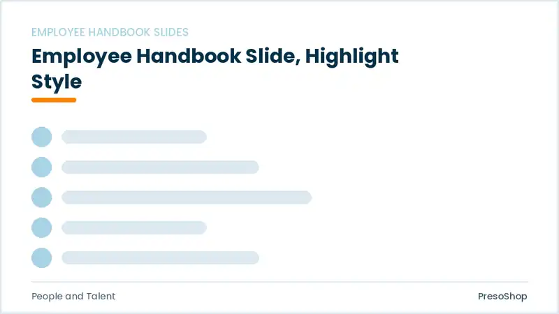 Editable PowerPoint employee handbook slide template with an accented takeaway, built from recolourable native shapes for people and talent decks