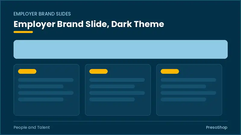 Editable PowerPoint employer brand slide template in a dark theme, built from recolourable native shapes for people and talent decks
