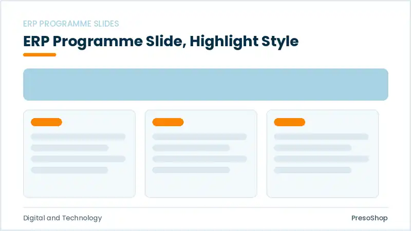 Editable PowerPoint erp programme slide template with an accented takeaway, built from recolourable native shapes for digital and technology decks