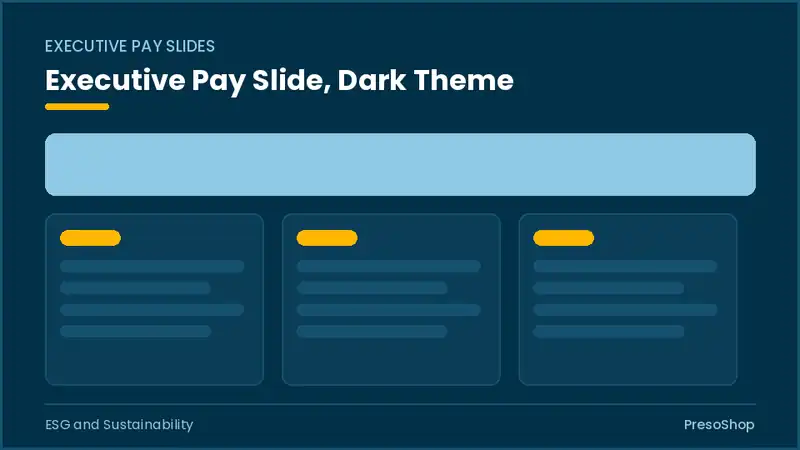 Editable PowerPoint executive pay slide template in a dark theme, built from recolourable native shapes for esg and sustainability decks