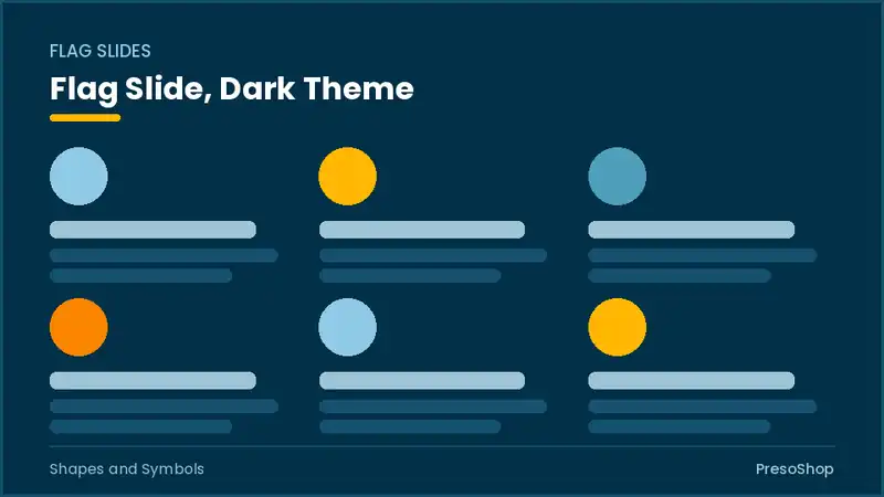 Editable PowerPoint flag slide template in a dark theme, built from recolourable native shapes for shapes and symbols decks
