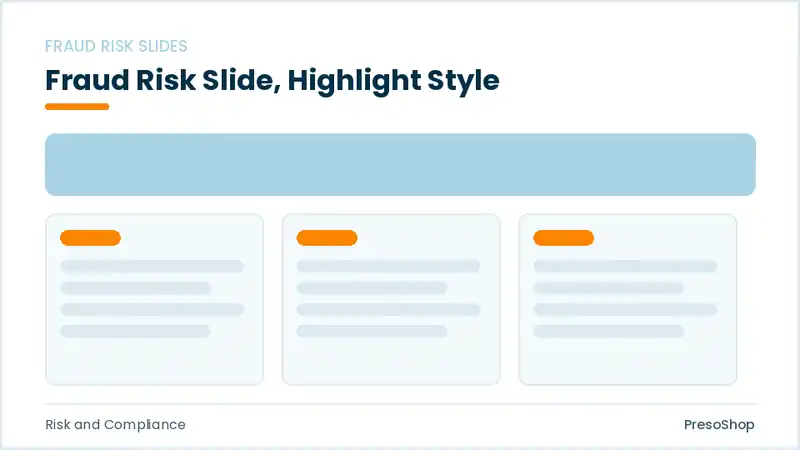 Editable PowerPoint fraud risk slide template with an accented takeaway, built from recolourable native shapes for risk and compliance decks