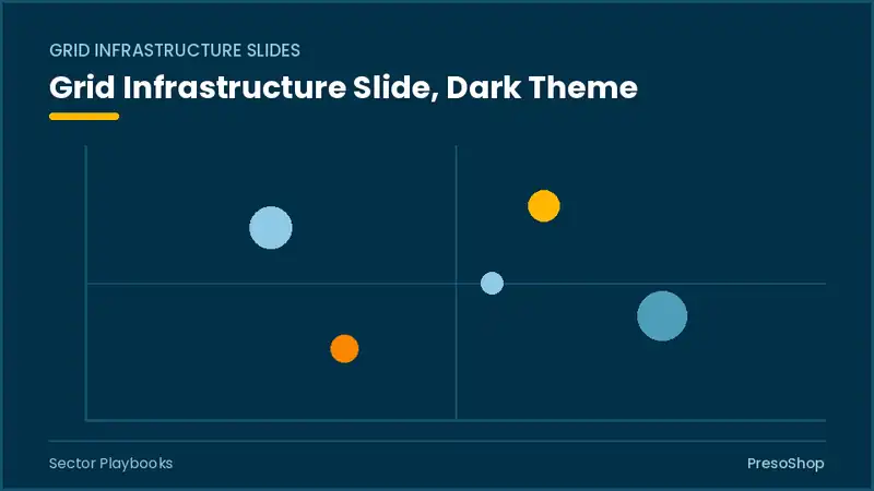 Editable PowerPoint grid infrastructure slide template in a dark theme, built from recolourable native shapes for sector playbooks decks