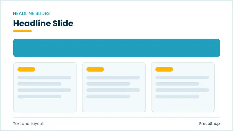 Editable PowerPoint headline slide template, built from recolourable native shapes for text and layout decks