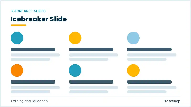 Editable PowerPoint icebreaker slide template, built from recolourable native shapes for training and education decks