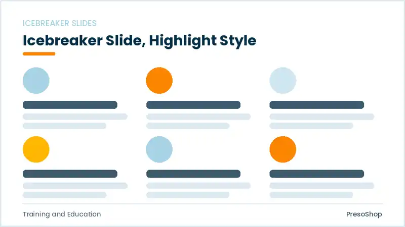 Editable PowerPoint icebreaker slide template with an accented takeaway, built from recolourable native shapes for training and education decks