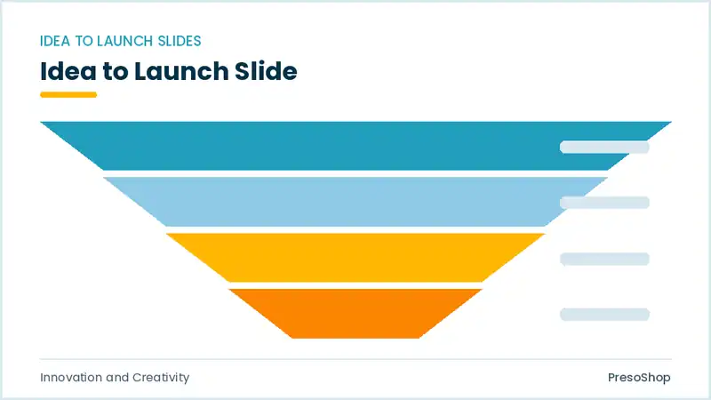 Editable PowerPoint idea to launch slide template, built from recolourable native shapes for innovation and creativity decks