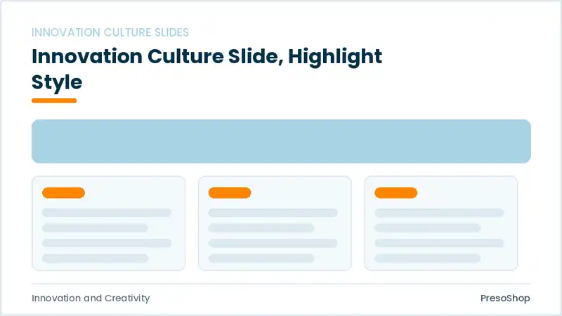 Editable PowerPoint innovation culture slide template with an accented takeaway, built from recolourable native shapes for innovation and creativity decks