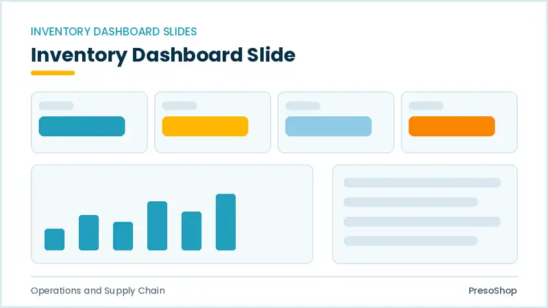 Editable PowerPoint inventory dashboard slide template, built from recolourable native shapes for operations and supply chain decks