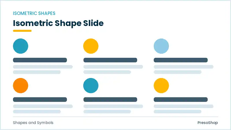 Editable PowerPoint isometric shape slide template, built from recolourable native shapes for shapes and symbols decks
