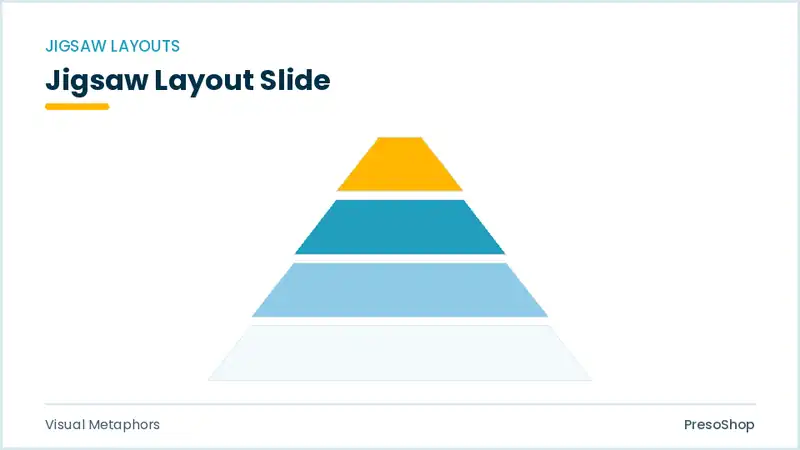 Editable PowerPoint jigsaw layout slide template, built from recolourable native shapes for visual metaphors decks