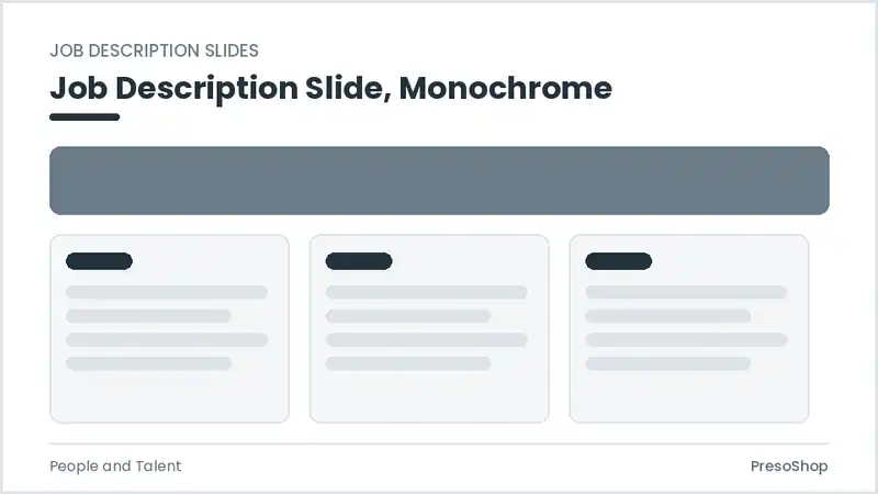 Editable PowerPoint job description slide template in a monochrome treatment, built from recolourable native shapes for people and talent decks