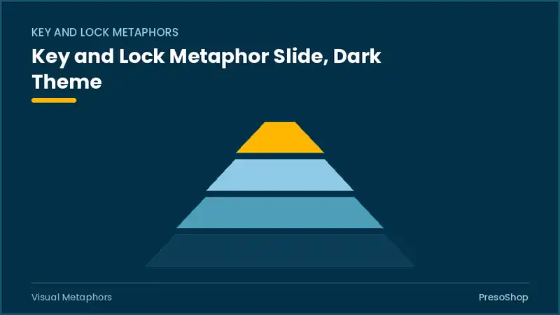 Editable PowerPoint key and lock metaphor slide template in a dark theme, built from recolourable native shapes for visual metaphors decks