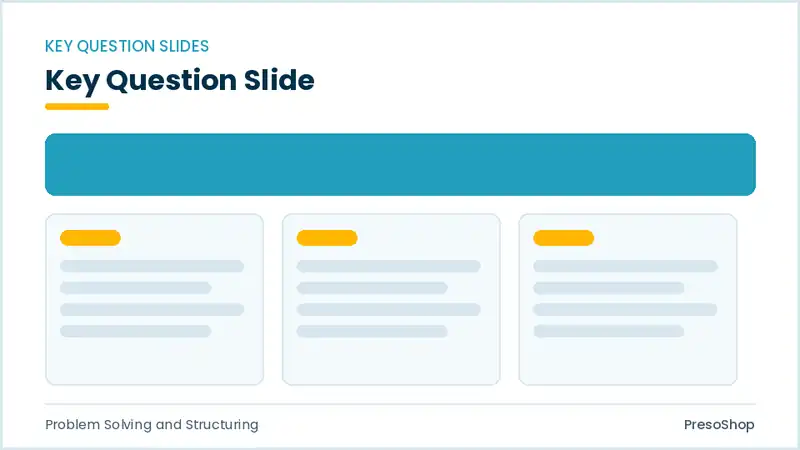 Editable PowerPoint key question slide template, built from recolourable native shapes for problem solving and structuring decks