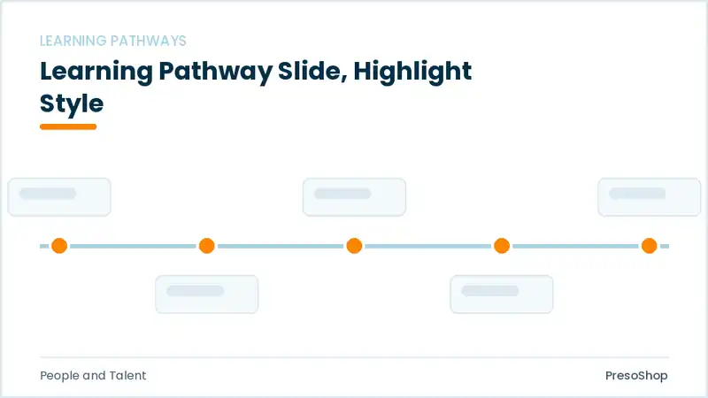 Editable PowerPoint learning pathway slide template with an accented takeaway, built from recolourable native shapes for people and talent decks